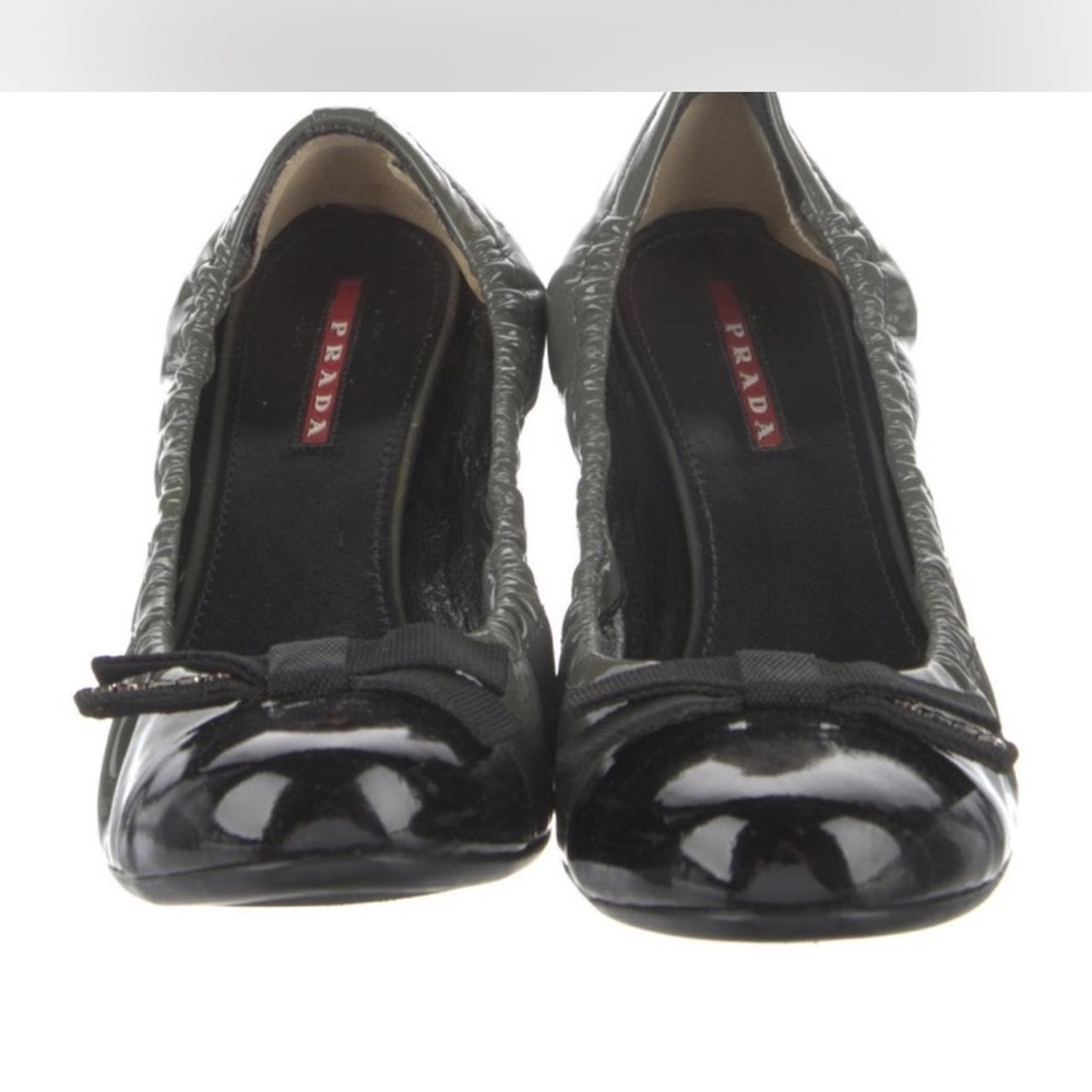 Prada Black Patent Leather Flats with Bow Detail